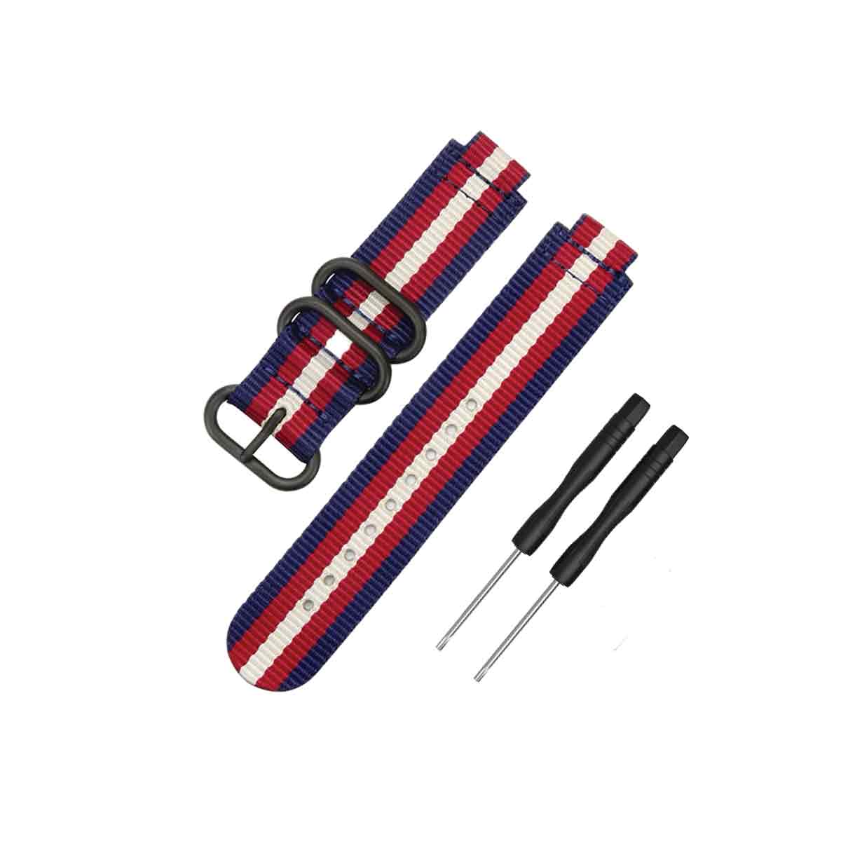 NATO Garmin Forerunner 230/235/630/220/620/735 Replacement Bands Blue + Red + Rice White Stripe