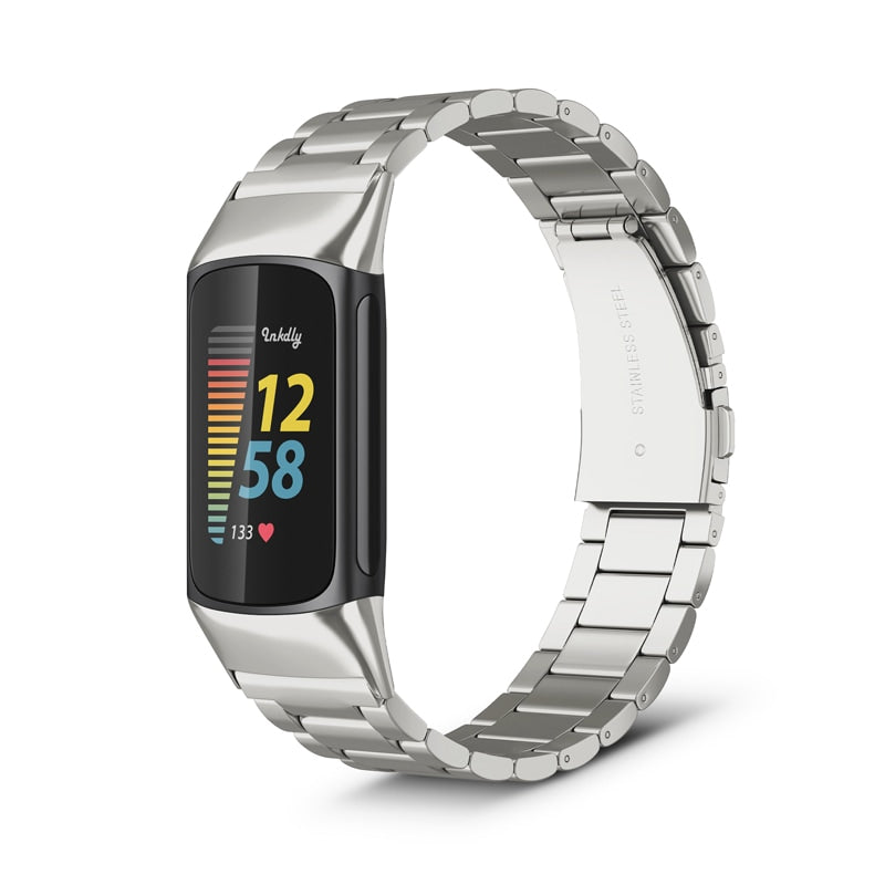 Boss Fitbit Charge 5 Band Replacement Stainless Link Silver Steel