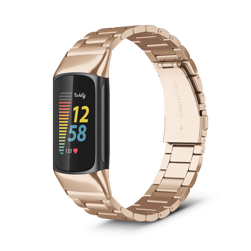 Boss Fitbit Charge 5 Band Replacement Stainless Link Traditional Rose Gold
