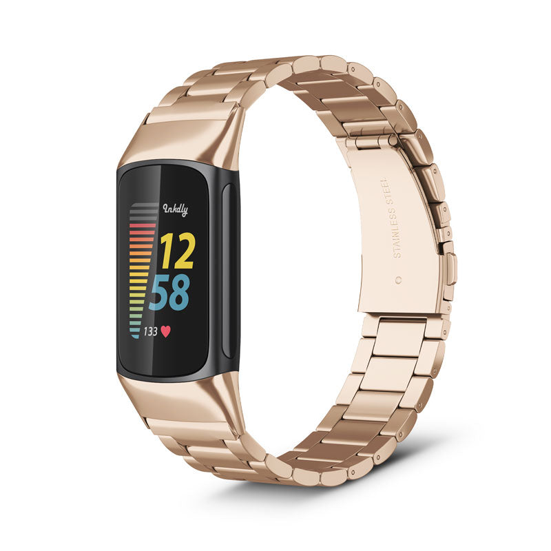 Boss Fitbit Charge 5 Band Replacement Stainless Link Traditional Rose Gold  