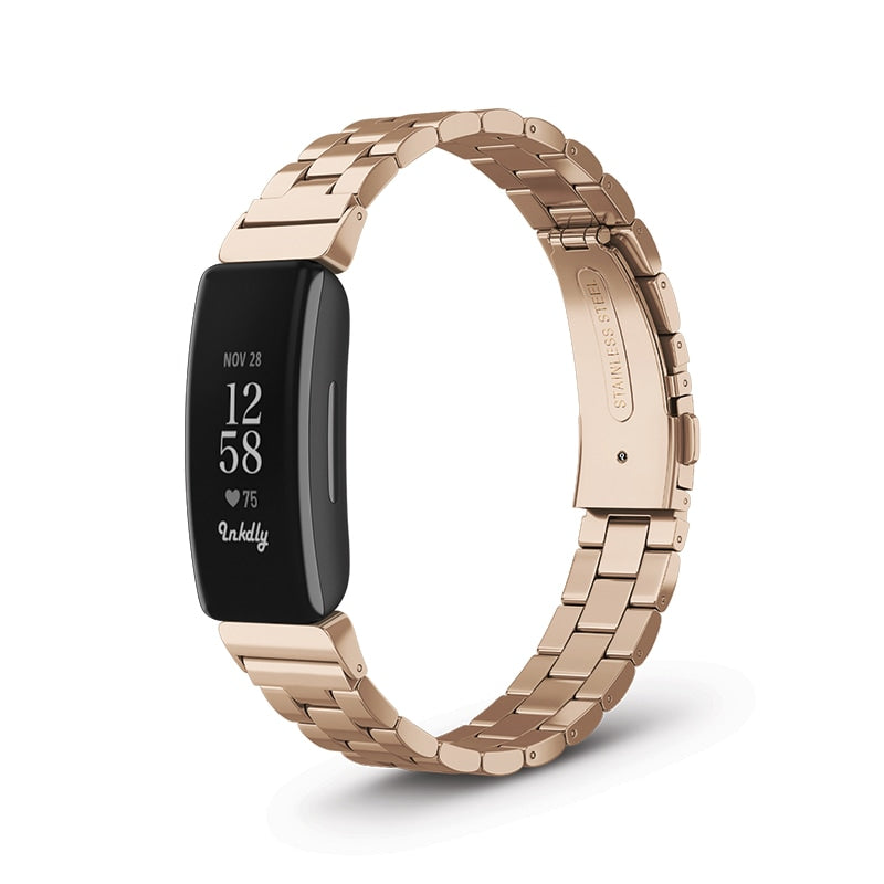 Boss Fitbit Inspire 2 Band Replacement Stainless Link Traditional Rose Gold