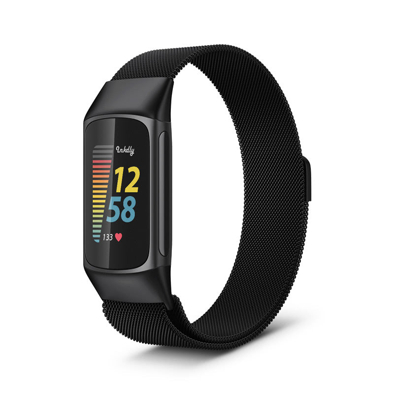 Milanese Fitbit Charge 5 Band Replacement Magnetic Lock Black Night