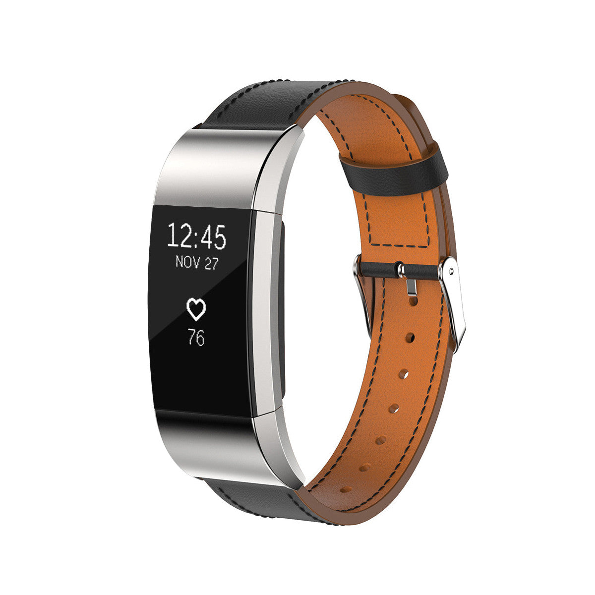Leather Fitbit Charge 2 Band Replacement Strap with Stainless Buckle Black