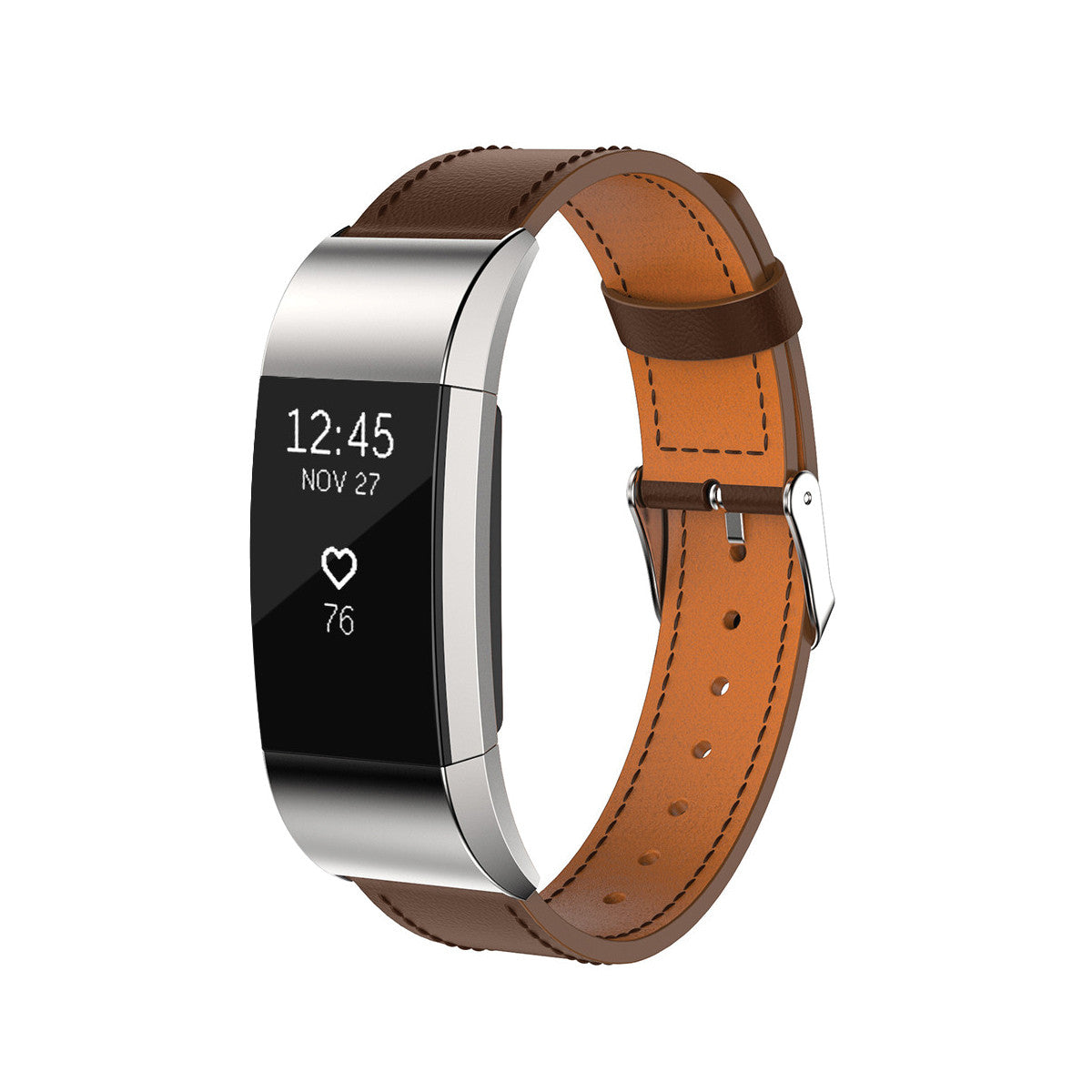 Leather Fitbit Charge 2 Band Replacement Strap with Stainless Buckle Dark Brown