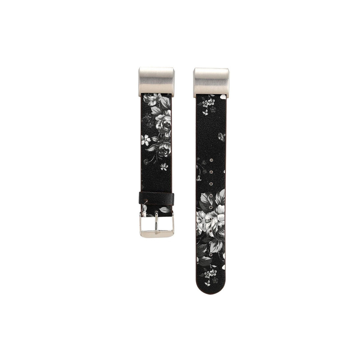 Designer Leather Fitbit Charge 2 Replacement Band with Buckle Black + White Flowers