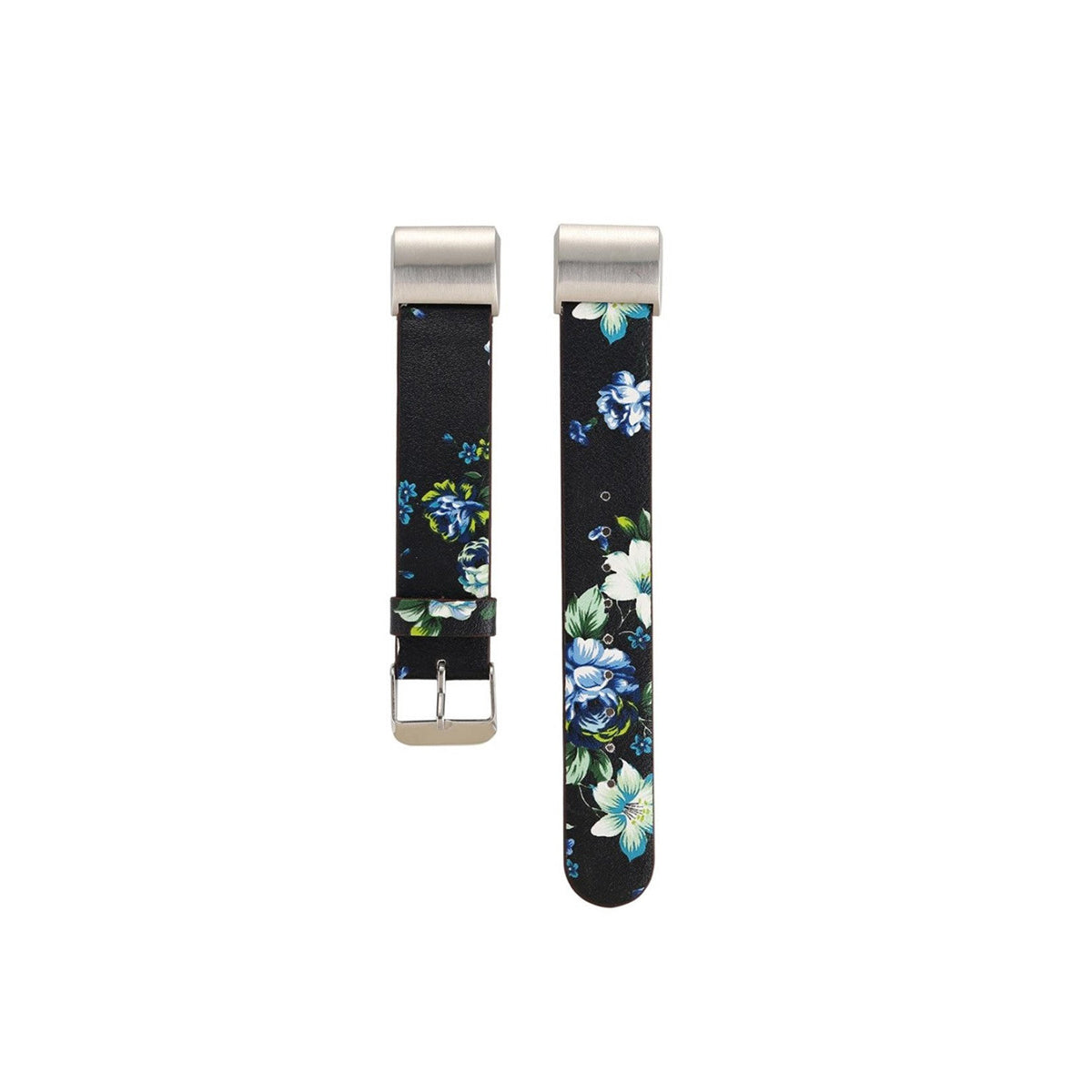 Designer Leather Fitbit Charge 2 Replacement Band with Buckle Black + Blue Flowers