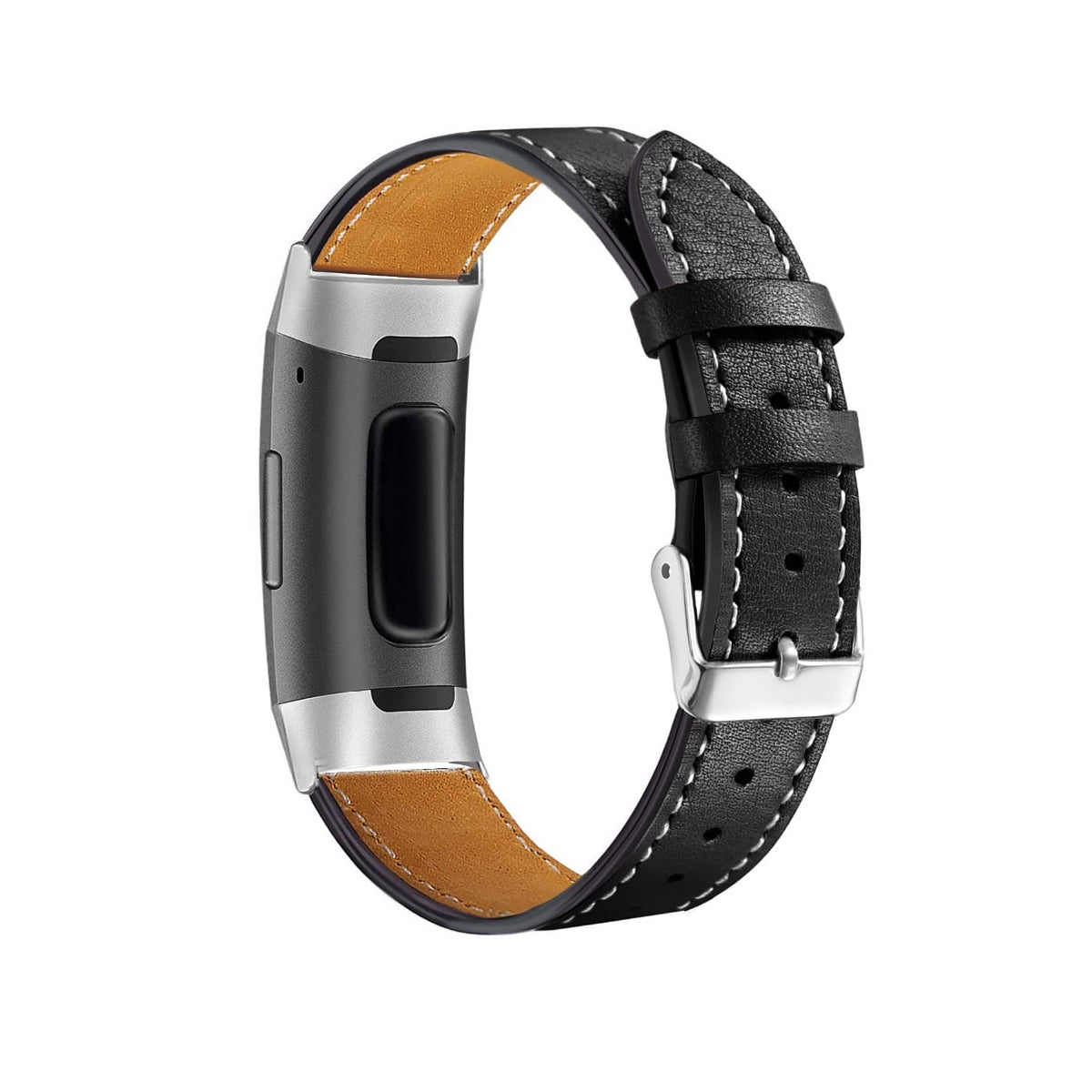 Leather Fitbit Charge 3 & Charge 4 Band Replacement Strap with Stainless Buckle