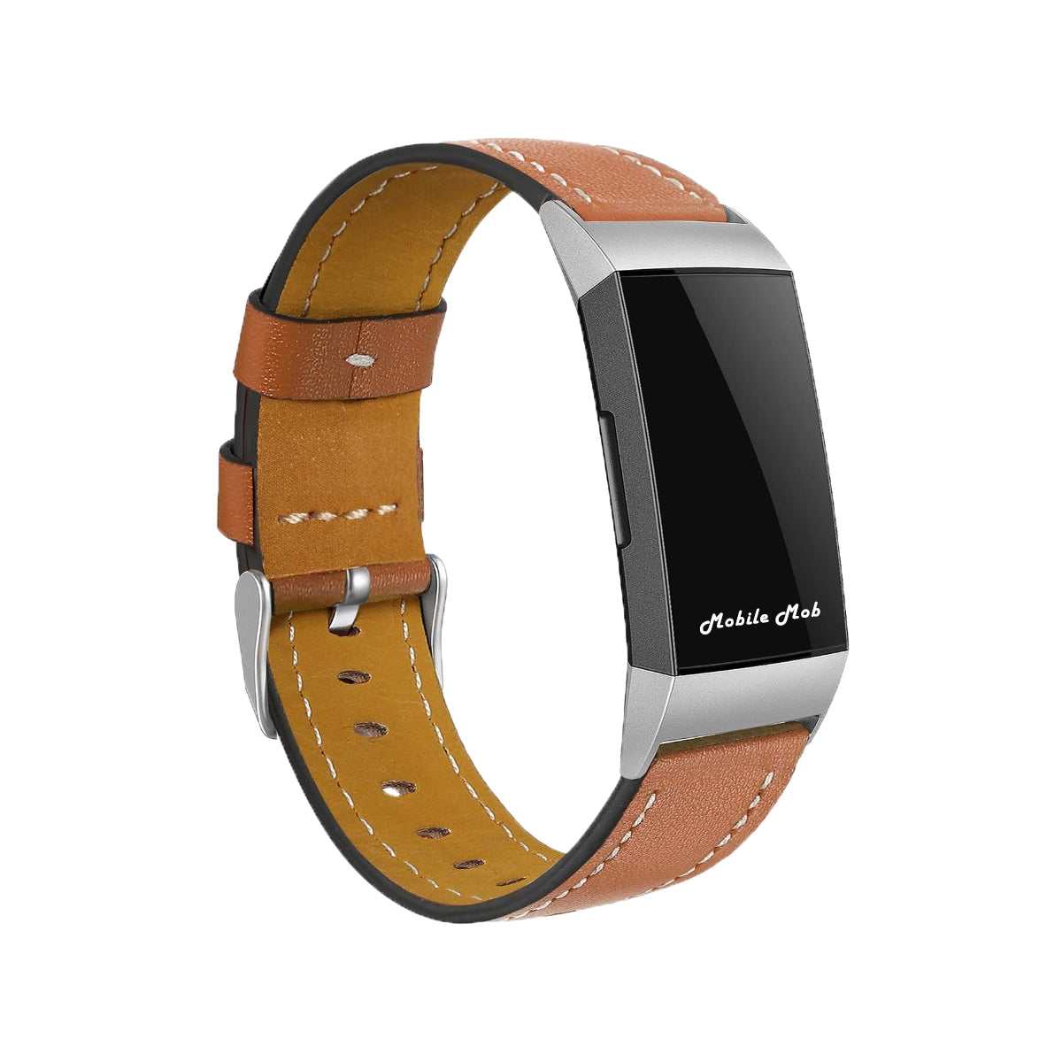 Leather Fitbit Charge 3 & Charge 4 Band Replacement Strap with Stainless Buckle Light Brown