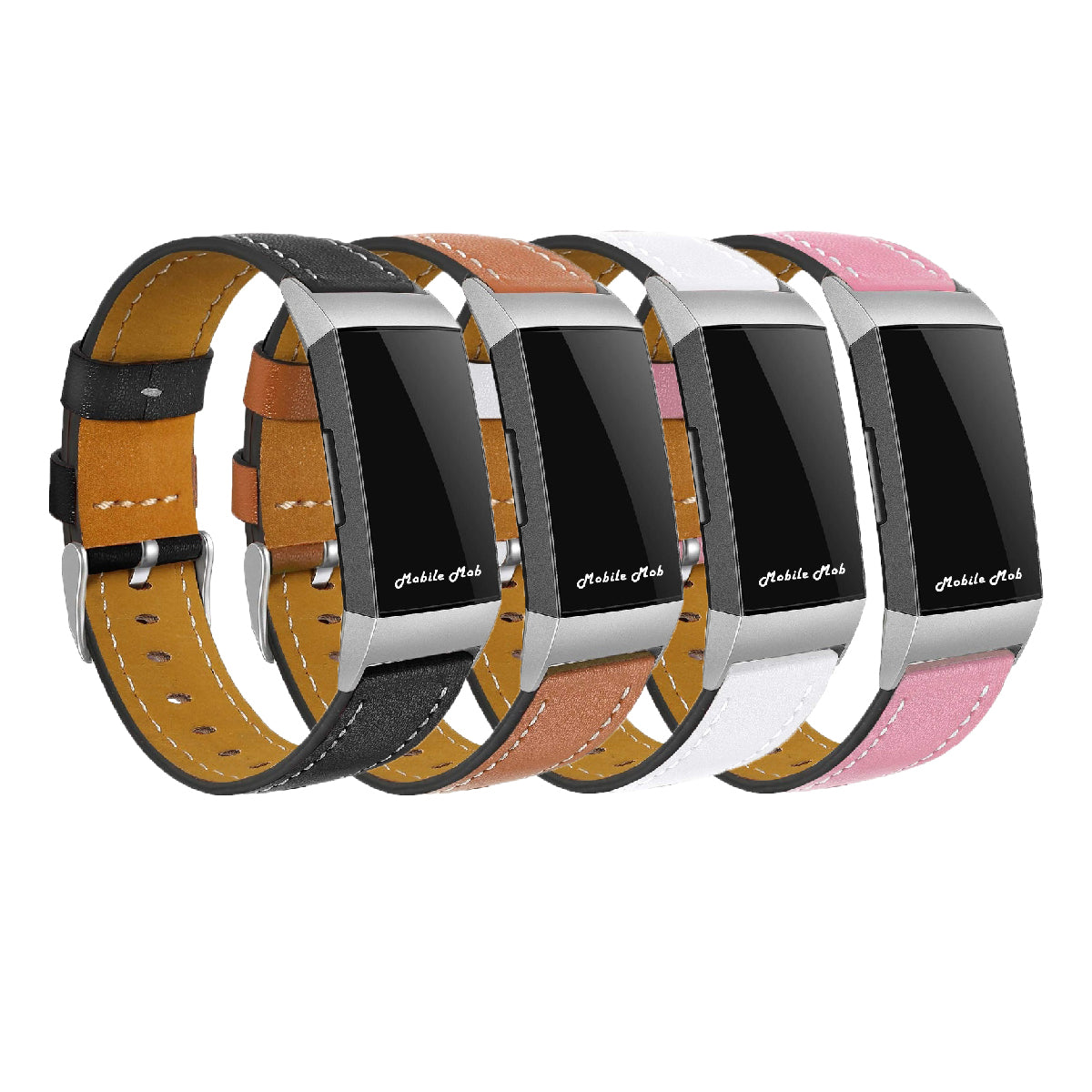 Leather Fitbit Charge 3 & Charge 4 Band Replacement Strap with Stainless Buckle