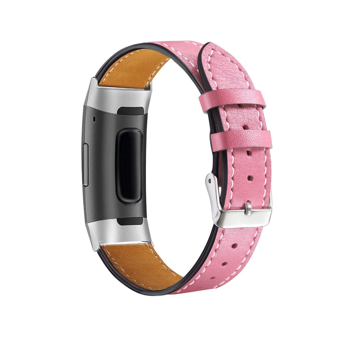 Leather Fitbit Charge 3 & Charge 4 Band Replacement Strap with Stainless Buckle