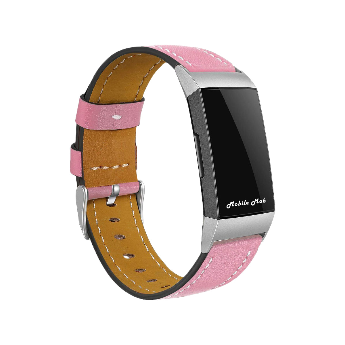 Leather Fitbit Charge 3 & Charge 4 Band Replacement Strap with Stainless Buckle Pink