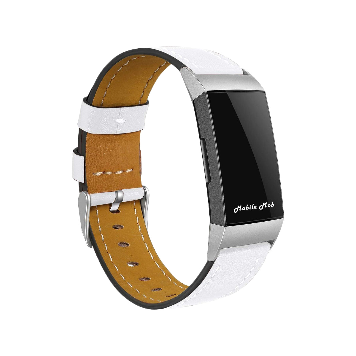 Leather Fitbit Charge 3 & Charge 4 Band Replacement Strap with Stainless Buckle White