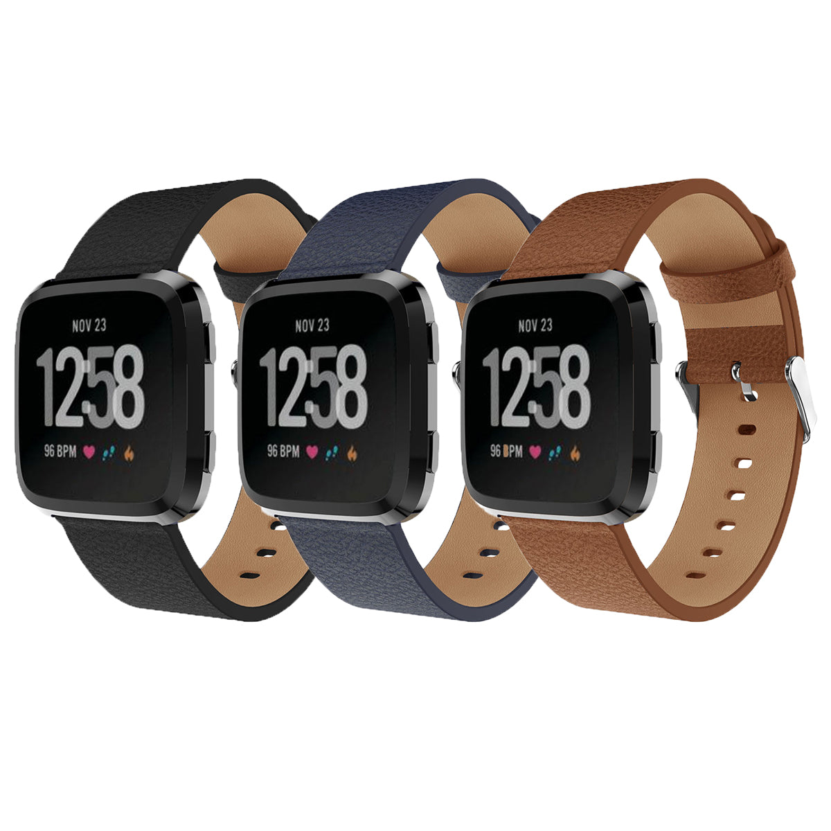 Leather Fitbit Versa & 2 Band Replacement Strap with Buckle   