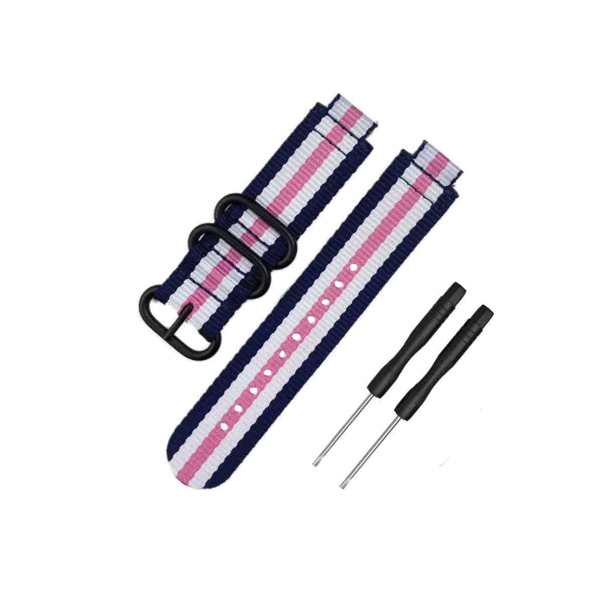 NATO Garmin Forerunner 230/235/630/220/620/735 Replacement Bands Blue + White + Pink Stripe
