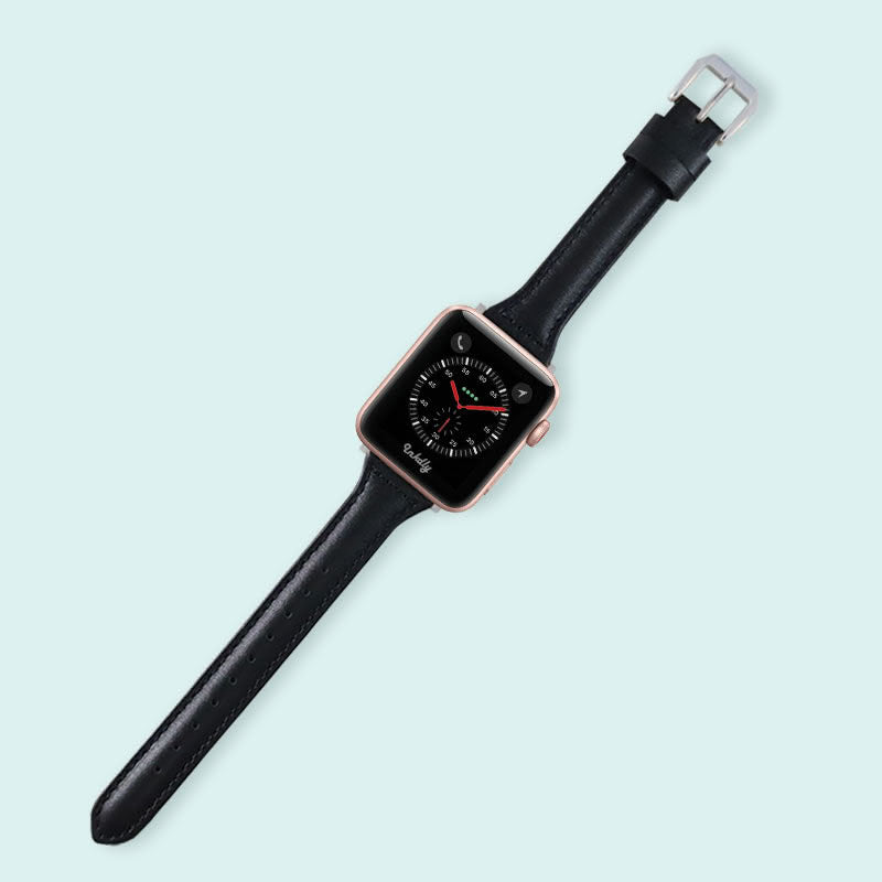 Abbie Leather Apple Watch Series 3 Bands Replacement 38mm Black + Silver