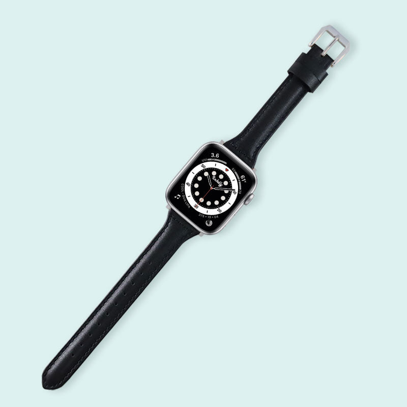 Abbie Leather Apple Watch Series 6 Bands Replacement 40mm Black + Silver