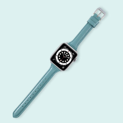 Abbie Leather Apple Watch Series 6 Bands Replacement 40mm Light Blue + Silver