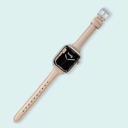 Abbie Leather Apple Watch Series 7 Bands Replacement 41mm Apricot + Silver