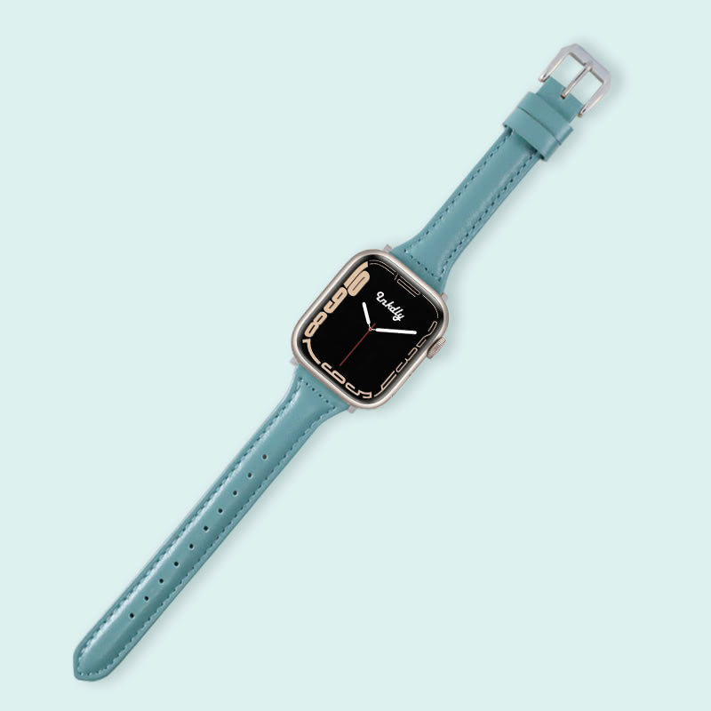 Abbie Leather Apple Watch Series 7 Bands Replacement 41mm Light Blue + Silver