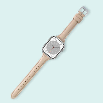Abbie Leather Apple Watch Series 8 Bands Replacement 41mm Apricot + Silver