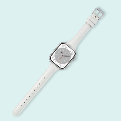 Abbie Leather Apple Watch Series 8 Bands Replacement 41mm White + Silver