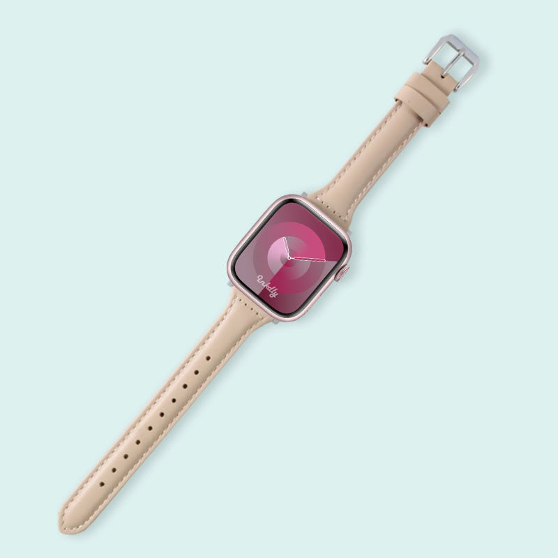 Abbie Leather Apple Watch Series 9 Bands Replacement 41mm Apricot + Silver