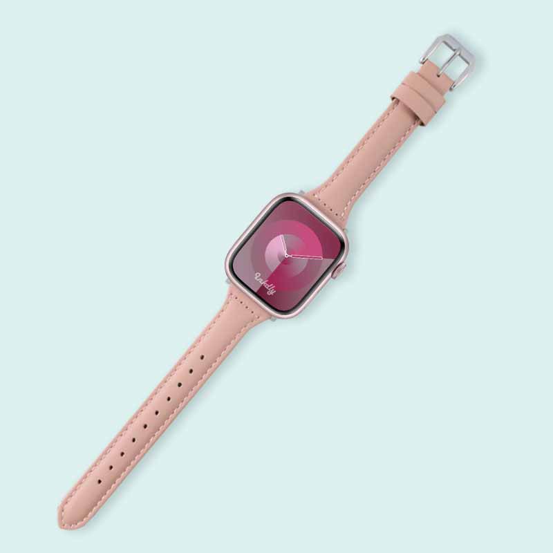 Abbie Leather Apple Watch Series 9 Bands Replacement 41mm Cherry Pink + Silver
