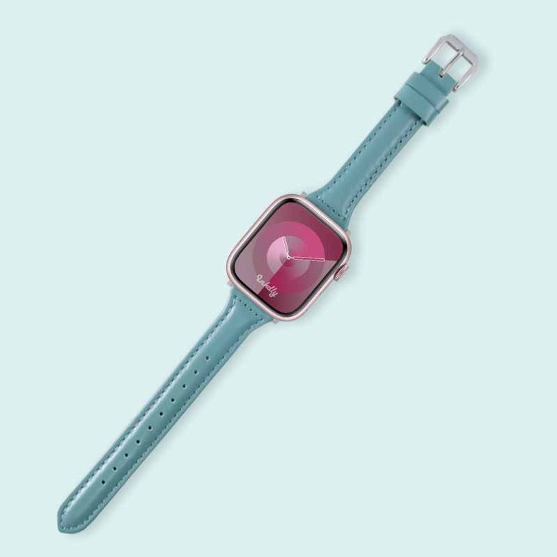 Abbie Leather Apple Watch Series 9 Bands Replacement 41mm Light Blue + Silver