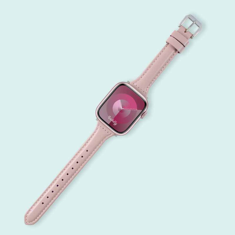Abbie Leather Apple Watch Series 9 Bands Replacement 41mm Rose Pink + Silver