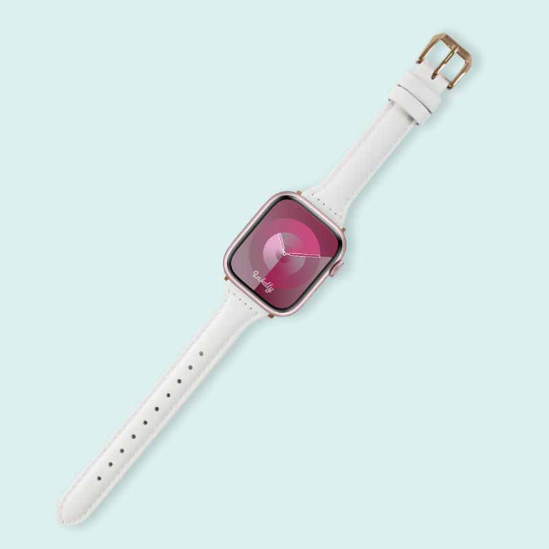 Abbie Leather Apple Watch Series 9 Bands Replacement 41mm White + Rose Gold
