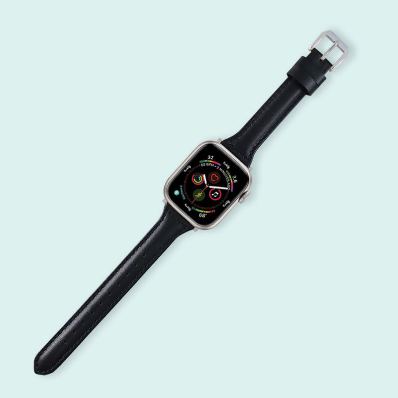 Abbie Leather Apple Watch Bands Replacement Strap 38MM/40MM/41MM Black + Silver
