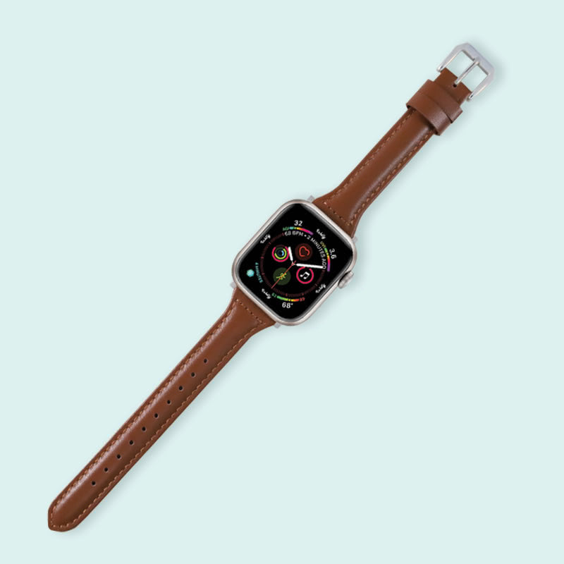 Abbie Leather Apple Watch Bands Replacement Strap 38MM/40MM/41MM Brown + Silver