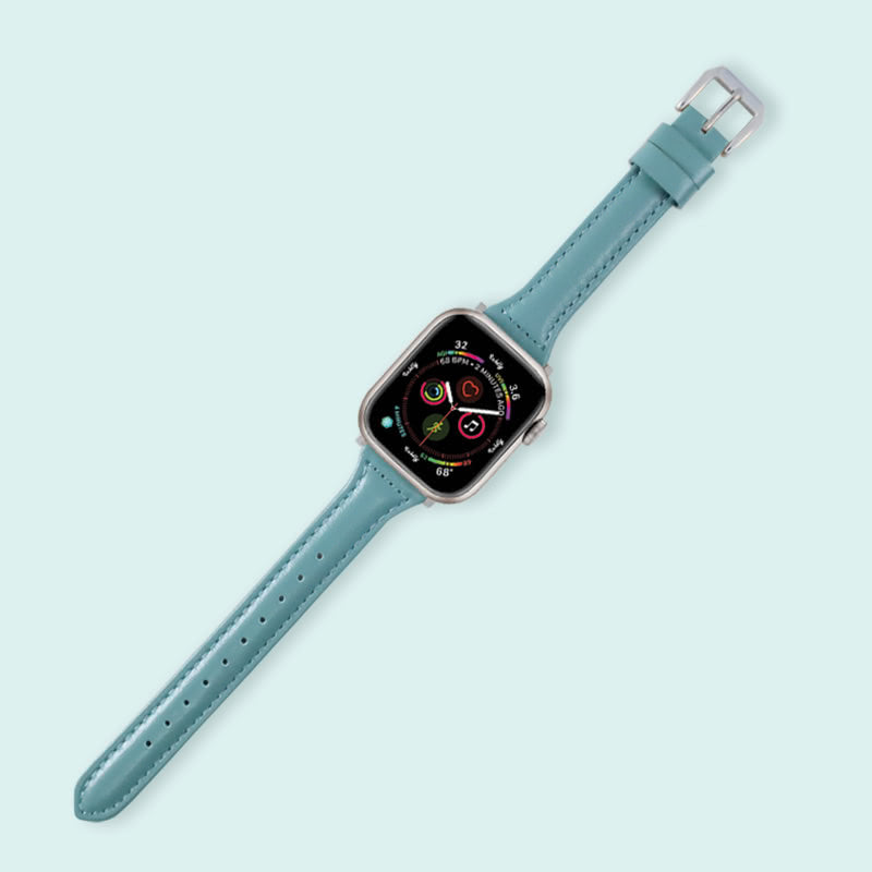 Abbie Leather Apple Watch Bands Replacement Strap 38MM/40MM/41MM Light Blue + Silver