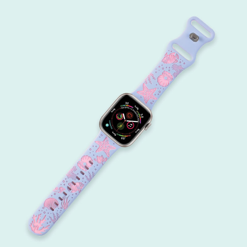 Aura Engraved Apple Watch Bands Replacement Straps 38mm/40m/41mm Blue + Hot Pink Jellyfish