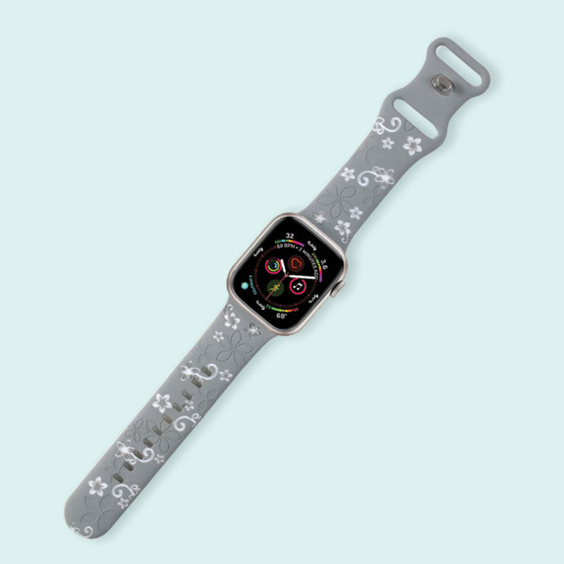 Aura Engraved Apple Watch Bands Replacement Straps 38mm/40m/41mm Grey + White Flowers