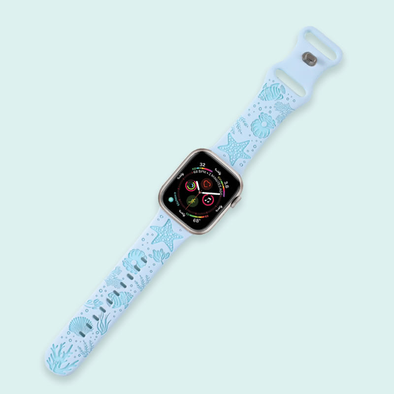 Aura Engraved Apple Watch Bands Replacement Straps 38mm/40m/41mm Ice Blue + Aqua Jellyfish