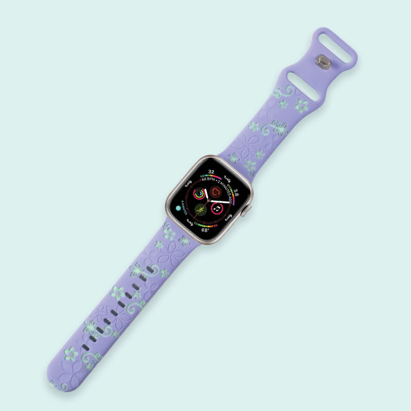 Aura Engraved Apple Watch Bands Replacement Straps 38mm/40m/41mm Lavender + Lime Flowers