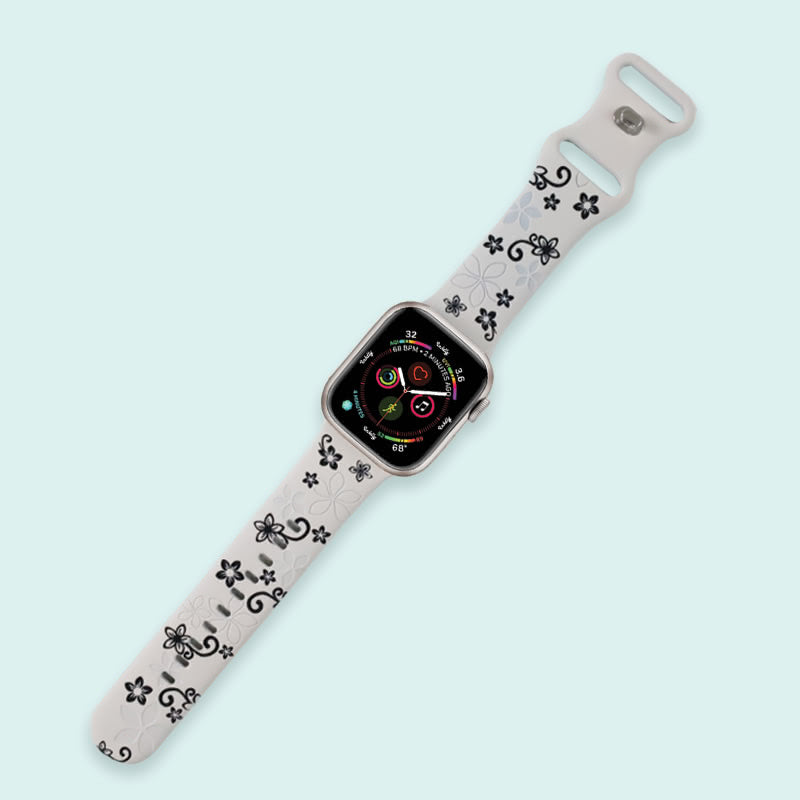 Aura Engraved Apple Watch Bands Replacement Straps 38mm/40m/41mm Starlight + Black Flowers