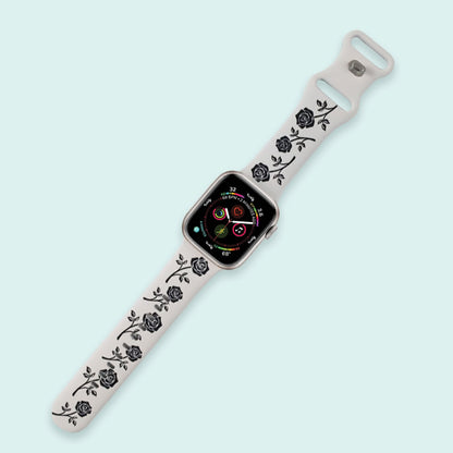 Aura Engraved Apple Watch Bands Replacement Straps 38mm/40m/41mm Starlight + Black Roses