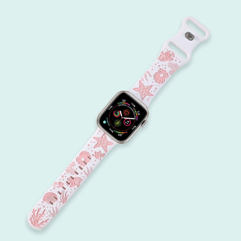 Aura Engraved Apple Watch Bands Replacement Straps 38mm/40m/41mm White + Pink Jellyfish