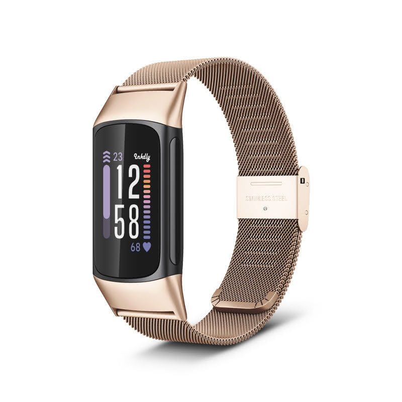 Milanese Fitbit Charge 6 Band Replacement Quick Release Traditional Rose Gold  