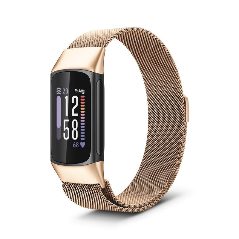 Milanese Fitbit Charge 6 Band Replacement Magnetic Lock Traditional Rose Gold  