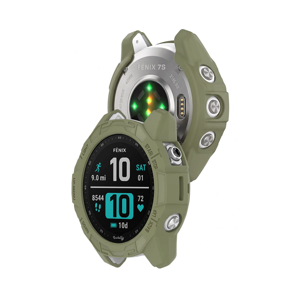 Rugged Garmin Fenix 7S Protective Cover Case Pine Needle Green