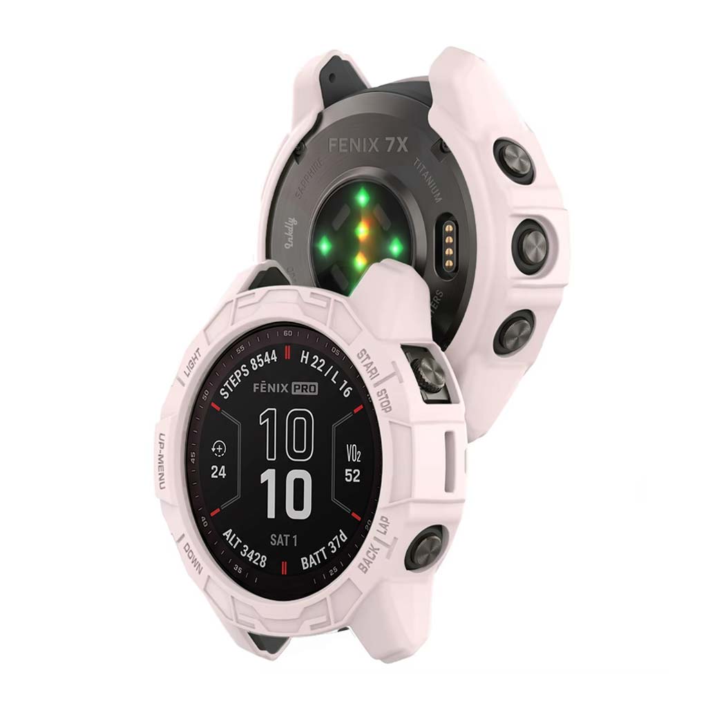 Rugged Garmin Fenix 7X Protective Cover Case Light Pink