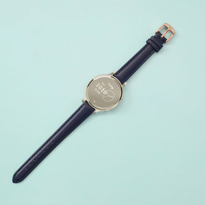 Abbie Leather Garmin Lily 2 Active Bands Replacement Strap (14mm) Dark Blue + Rose Gold Buckle