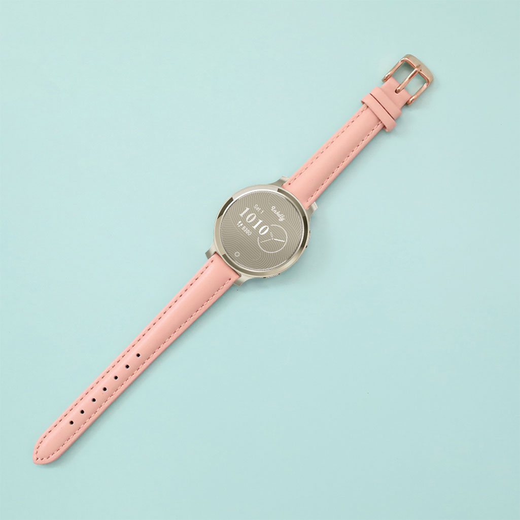 Abbie Leather Garmin Lily 2 Active Bands Replacement Strap (14mm) Pink + Rose Gold Buckle