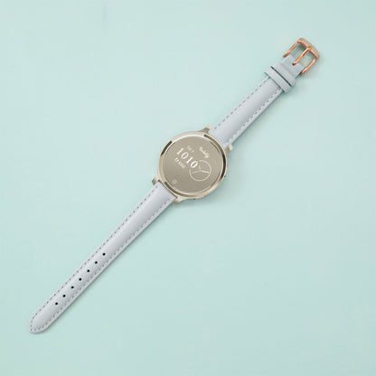 Abbie Leather Garmin Lily 2 Active Bands Replacement Strap (14mm) Sky Blue + Rose Gold Buckle