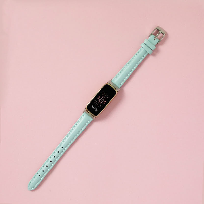 Abbie Leather Fitbit Luxe Bands Replacement Strap Sky Blue + Silver Buckle