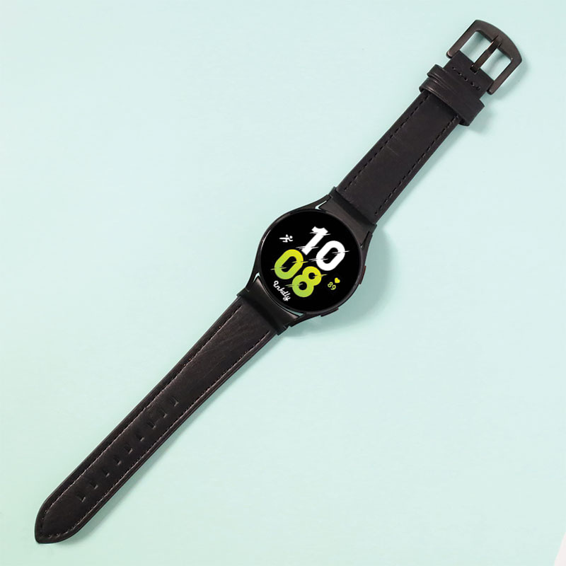 Leather Samsung Galaxy Watch 5 Bands Replacement Black + Black Buckle  