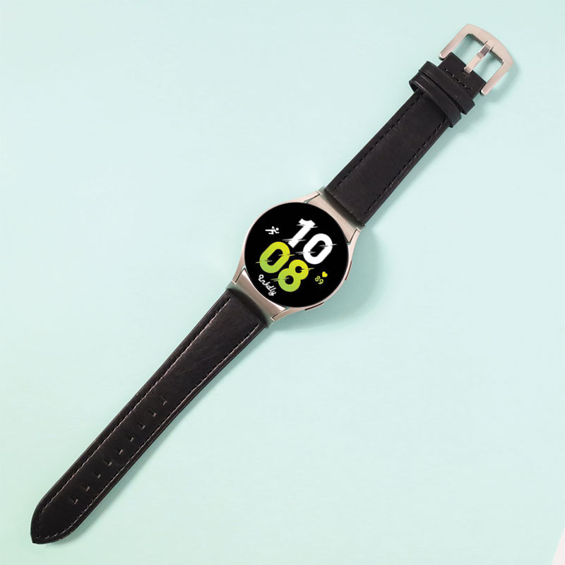 Leather Samsung Galaxy Watch 5 Bands Replacement Black + Silver Buckle  